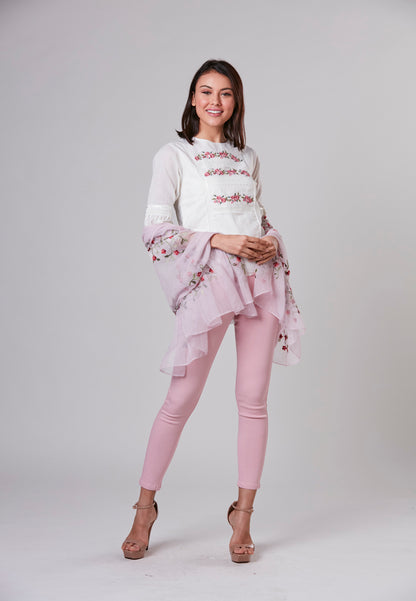 MELANIE -  Blouse with Embroidery and Lace Panels