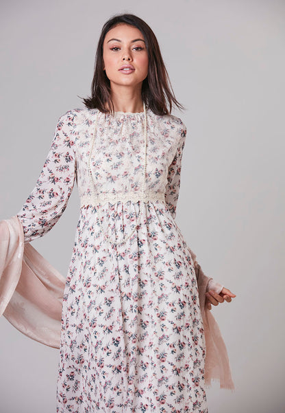 ALAIA - Maxi Dress Floral with Netting and Shimmering Crystals