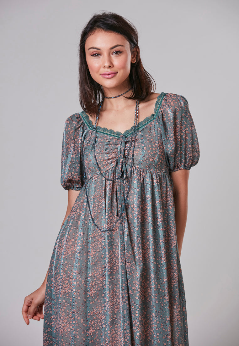 JULIA - Maxi Dress Viscose Chiffon Puff Sleeve