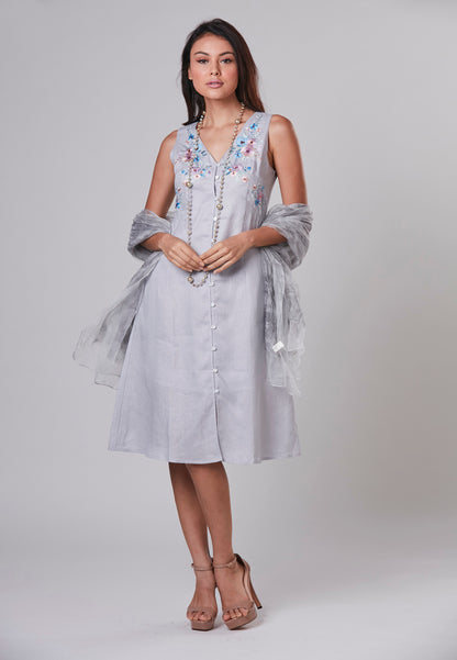 RYLEE - Dress V Neckline Linen with Embroidery
