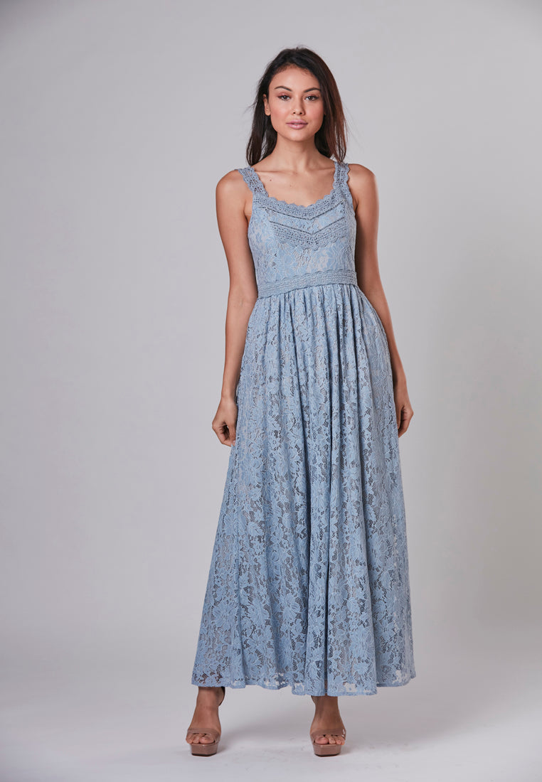 ATHENA - Maxi Dress Lace with Diamante and Velvet Trims