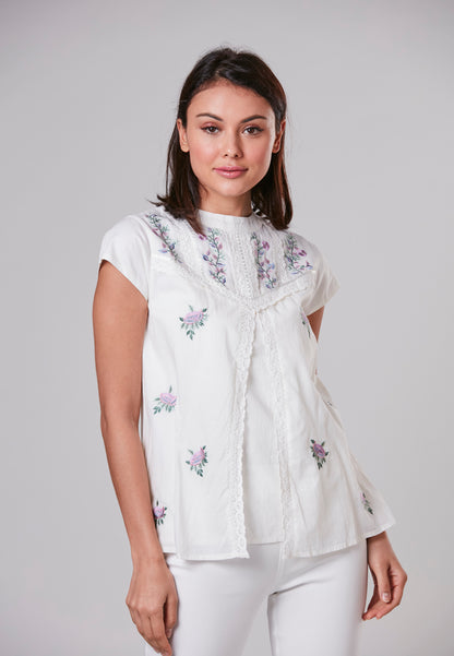 CLARA - Organdy Blouse with Embroidery and Laces