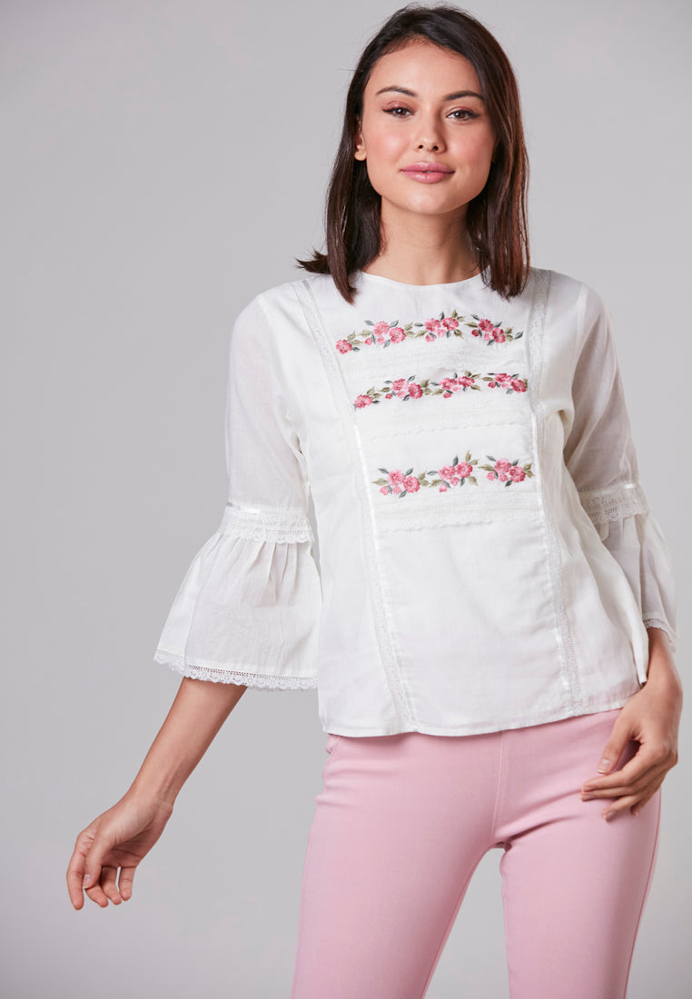MELANIE -  Blouse with Embroidery and Lace Panels