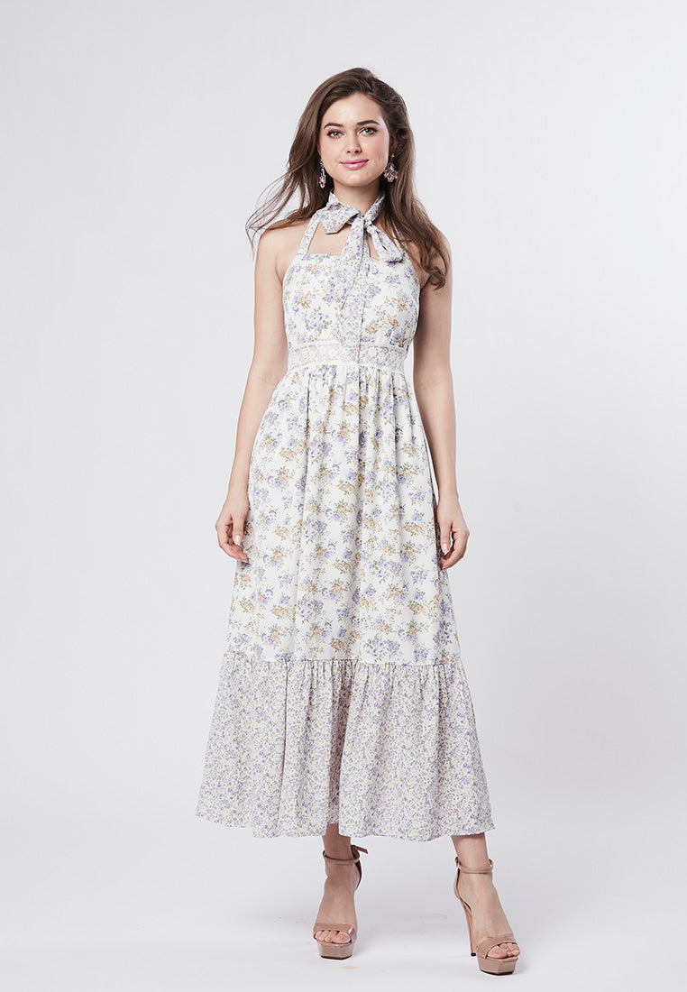 SAYLOR - Halter Maxi Dress in Dual Floral Print