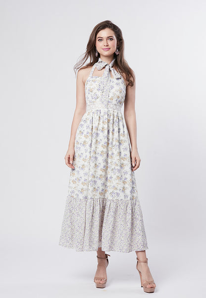 SAYLOR - Halter Maxi Dress in Dual Floral Print