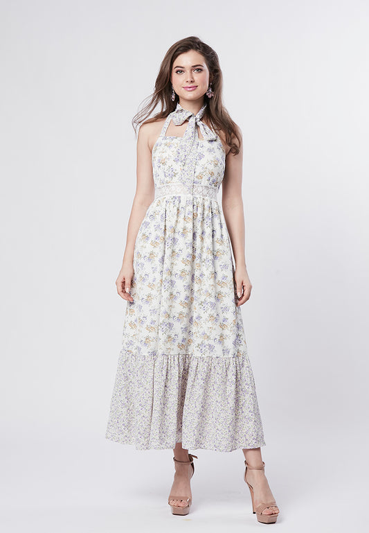 SAYLOR - Halter Maxi Dress in Dual Floral Print