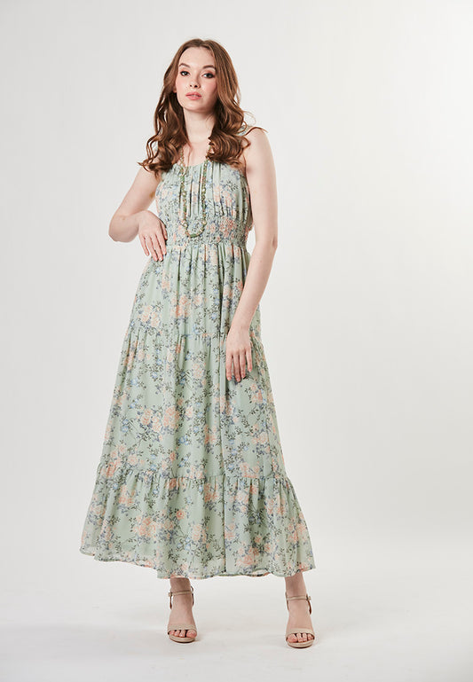 TESSA - Flowy Maxi Printed Chiffon Tiers Dress