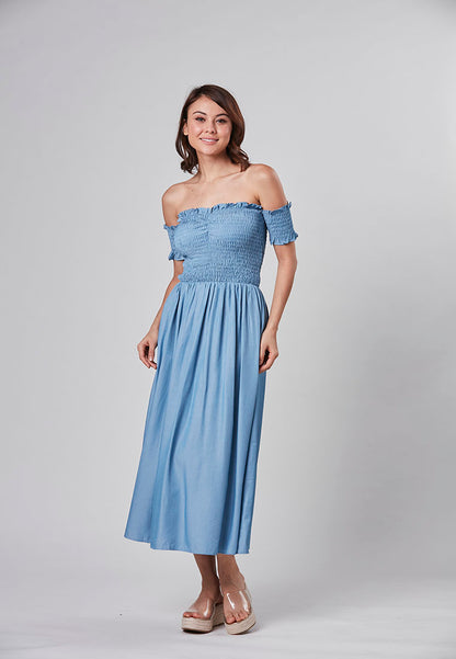ALINA - Maxi Off Shoulder Smocking Dress