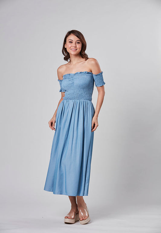 ALINA - Maxi Off Shoulder Smocking Dress