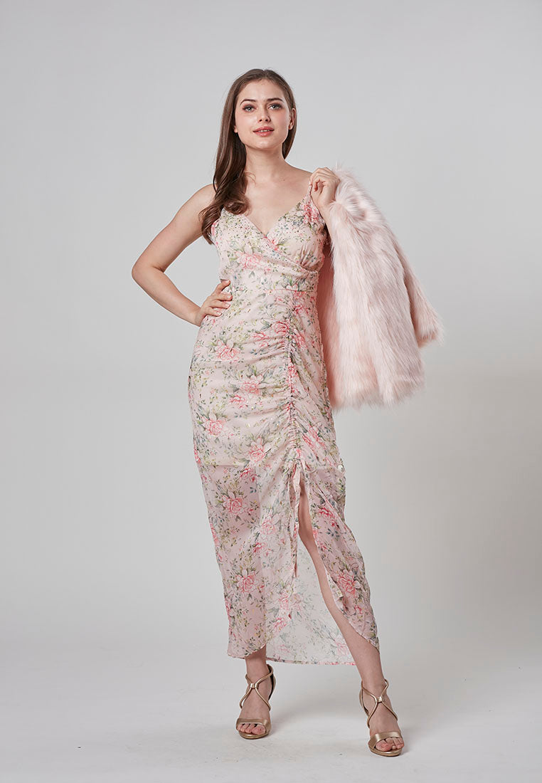 AMAYA - Floral Diamante Draped Maxi Dress