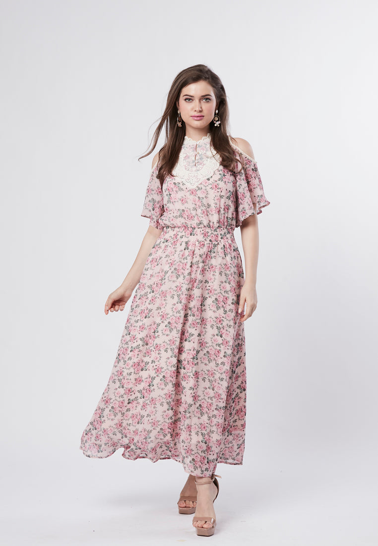 PRESLEY -  Maxi Cold Shoulder Floral Dress