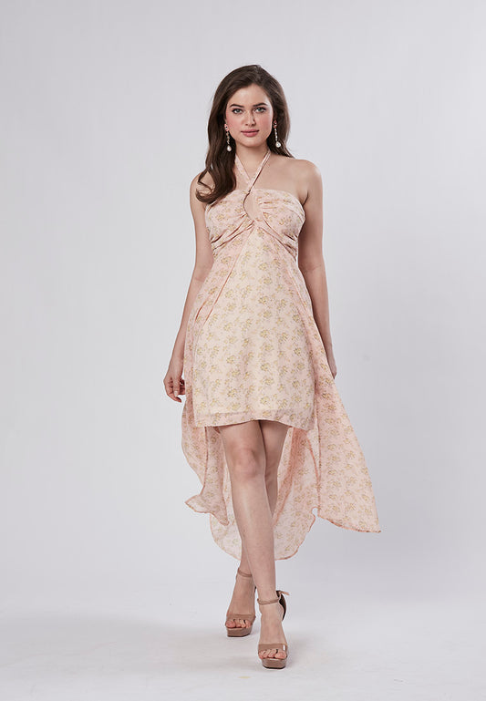 LUCILLE - Gorgeous Criss Cross Halter Ruched Dress with Long Train