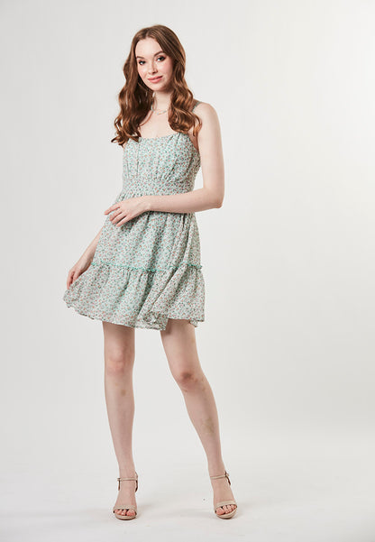 JOCEYLN - Spaghetti Short Tiers Dress in Printed Chiffon