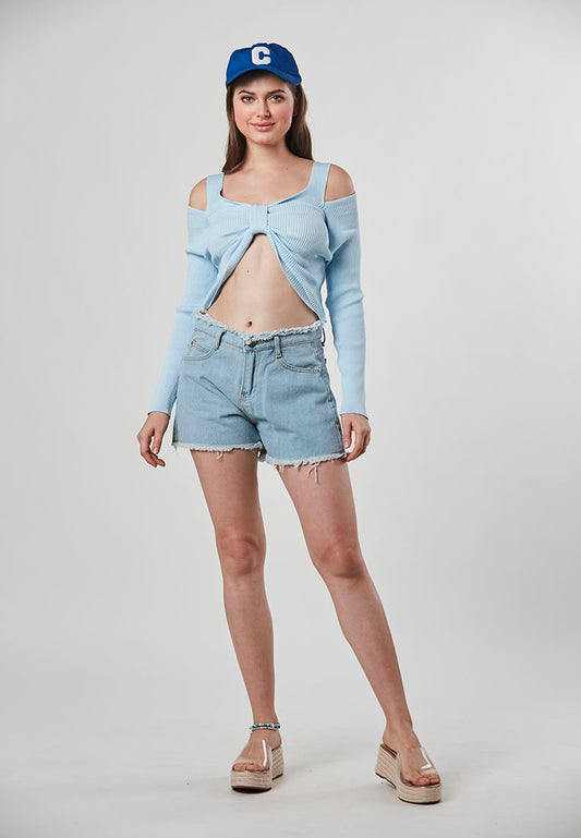 LAINEY - Denim Short with Fringe