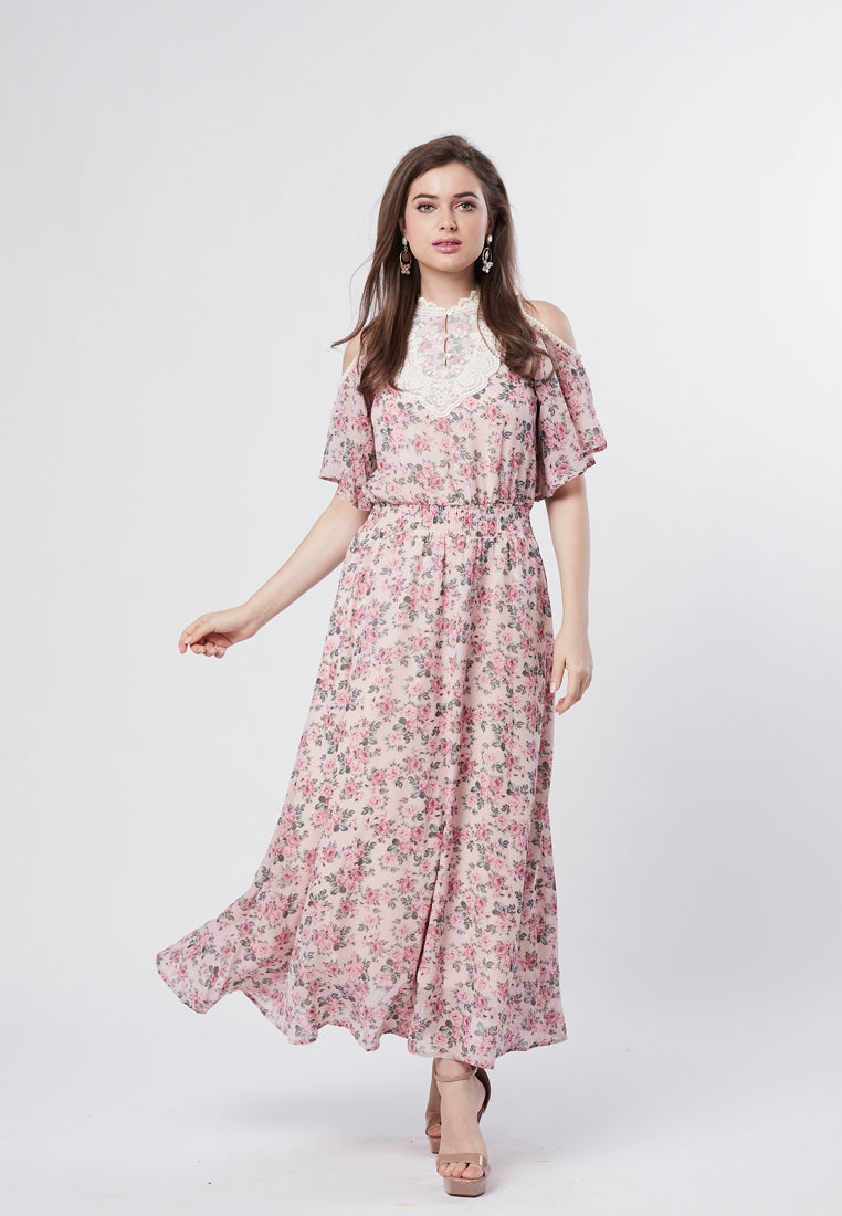 PRESLEY -  Maxi Cold Shoulder Floral Dress