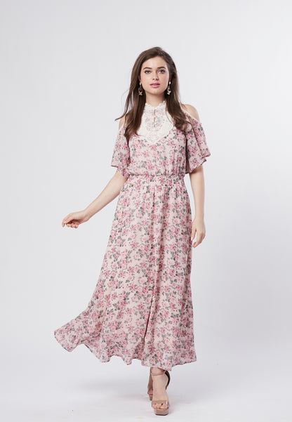 PRESLEY -  Maxi Cold Shoulder Floral Dress