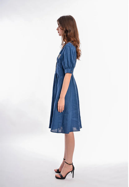 East India Company - Geeta Embroidered Short Sleeve Midi Dress