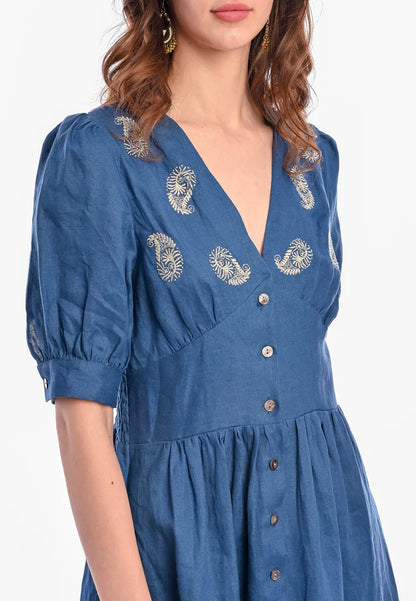 East India Company - Geeta Embroidered Short Sleeve Midi Dress