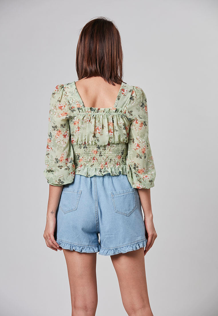 CLARA - Smocking floral cropped top