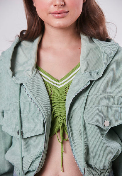 SUTTON - Trendy Crop Corduroy Hooded Jacket