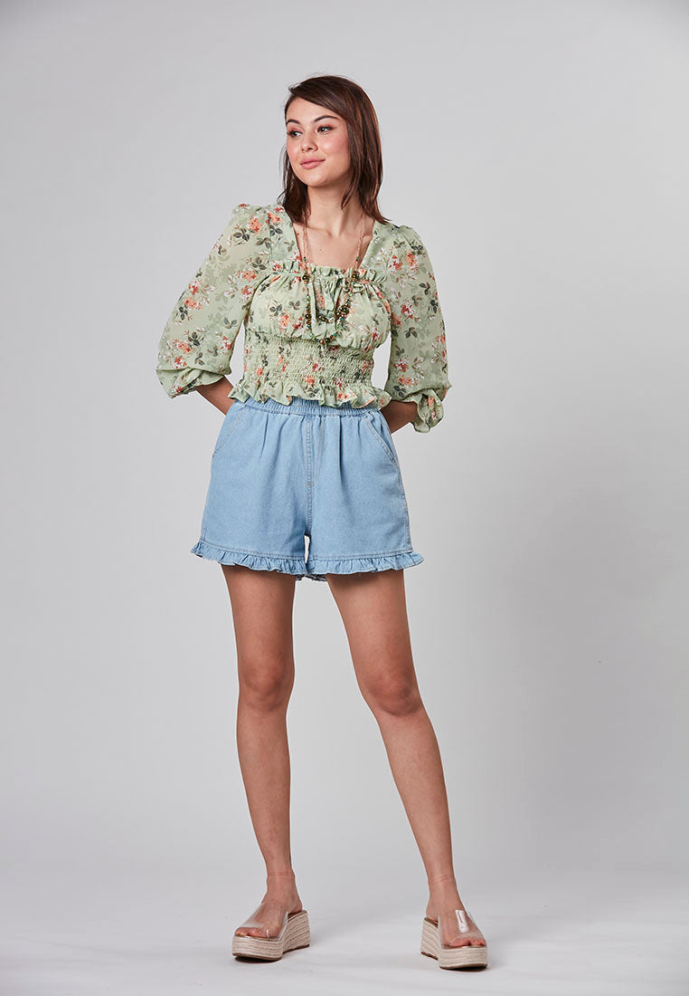 CLARA - Smocking floral cropped top