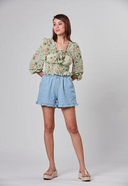 CLARA - Smocking floral cropped top