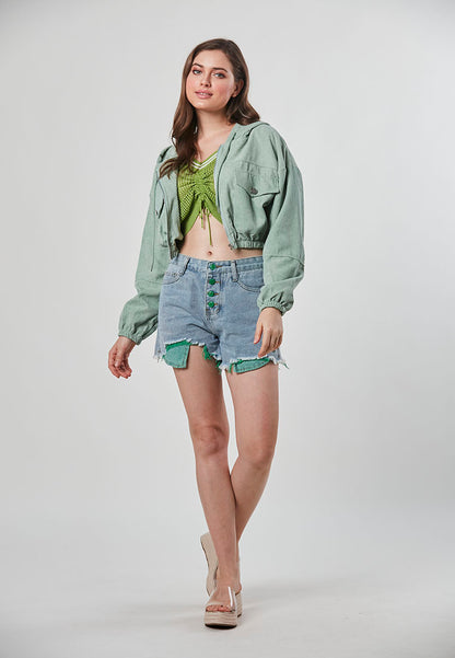 SUTTON - Trendy Crop Corduroy Hooded Jacket