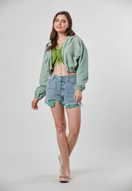 SUTTON - Trendy Crop Corduroy Hooded Jacket