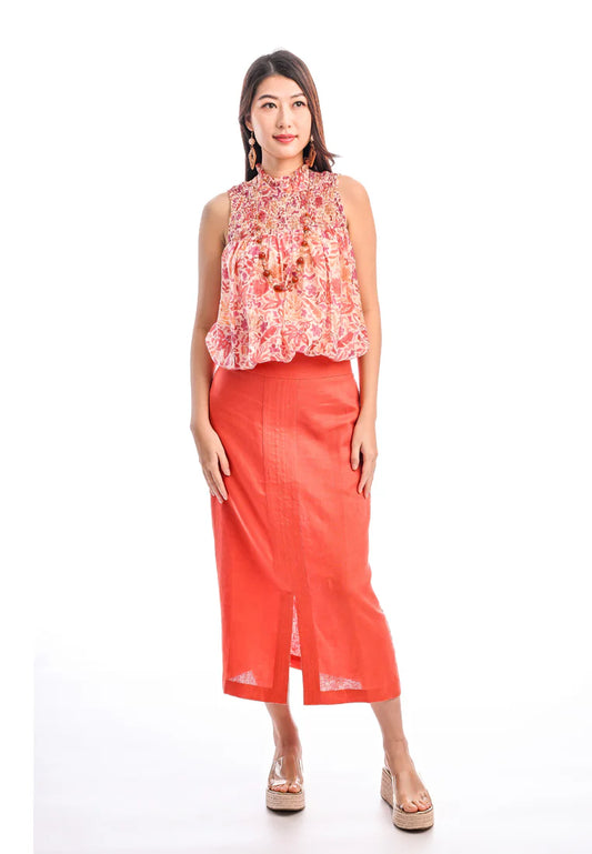 East India Company -Hester, Smocked Front Yoke Sleeveless Bubble Top