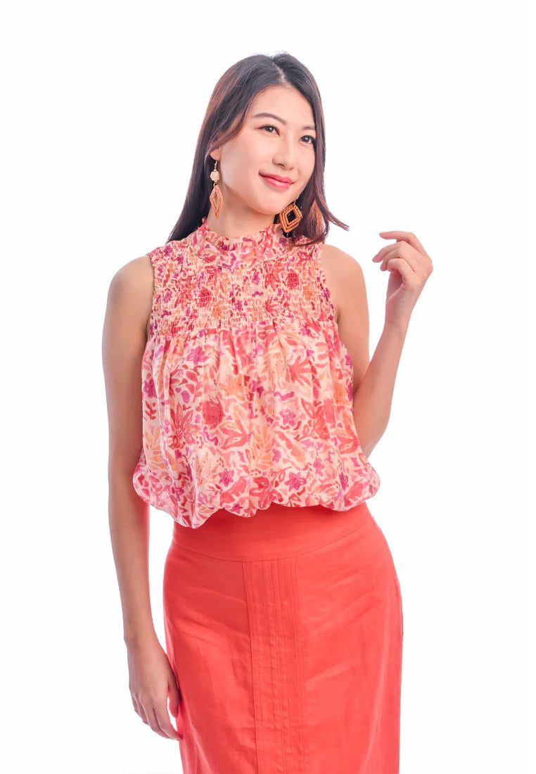 East India Company -Hester, Smocked Front Yoke Sleeveless Bubble Top