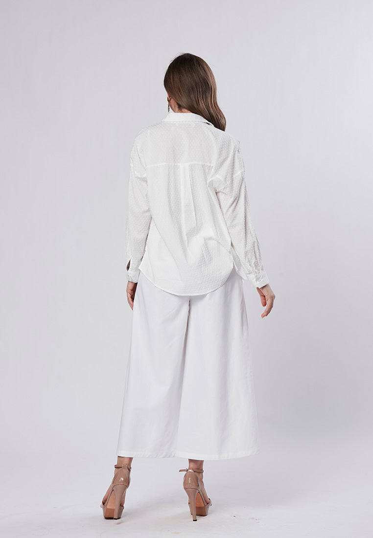 DELANEY - Classic Shirt Blouse in Swiss Dot Cotton Rayon