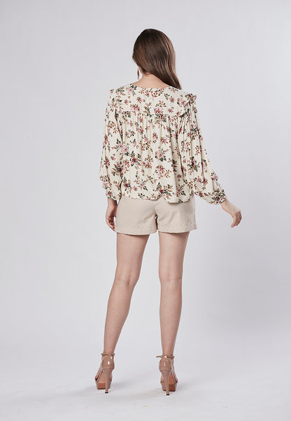 MIRIAM - Vintage Floral Blouse with Lace Yoke