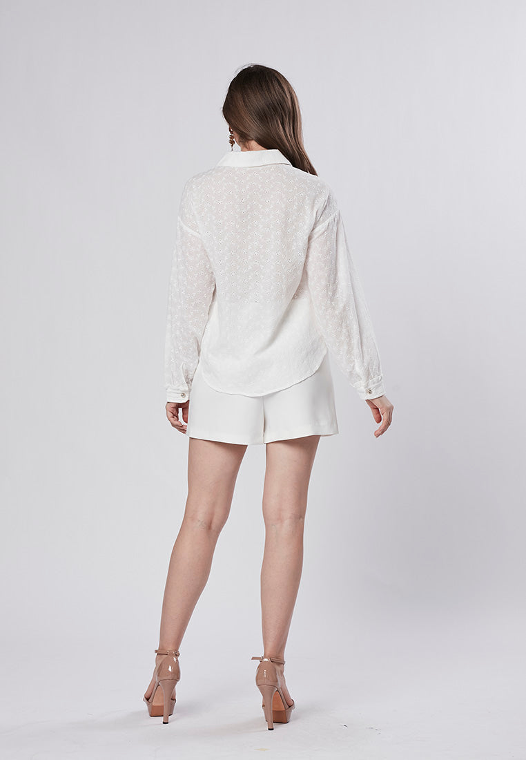 JOURNEY - Collared Eyelet Schiffli Blouse