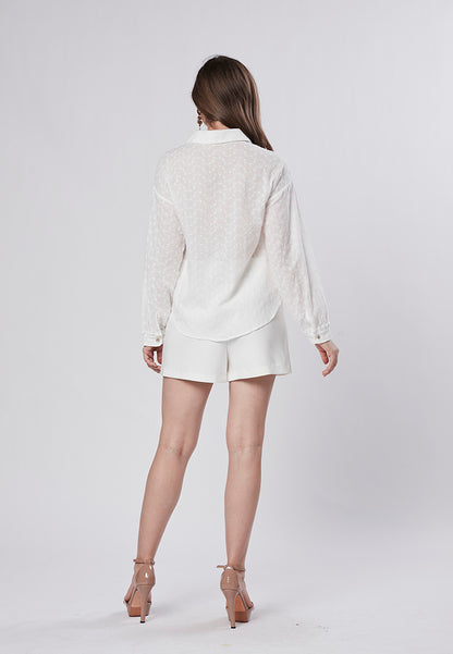 JOURNEY - Collared Eyelet Schiffli Blouse