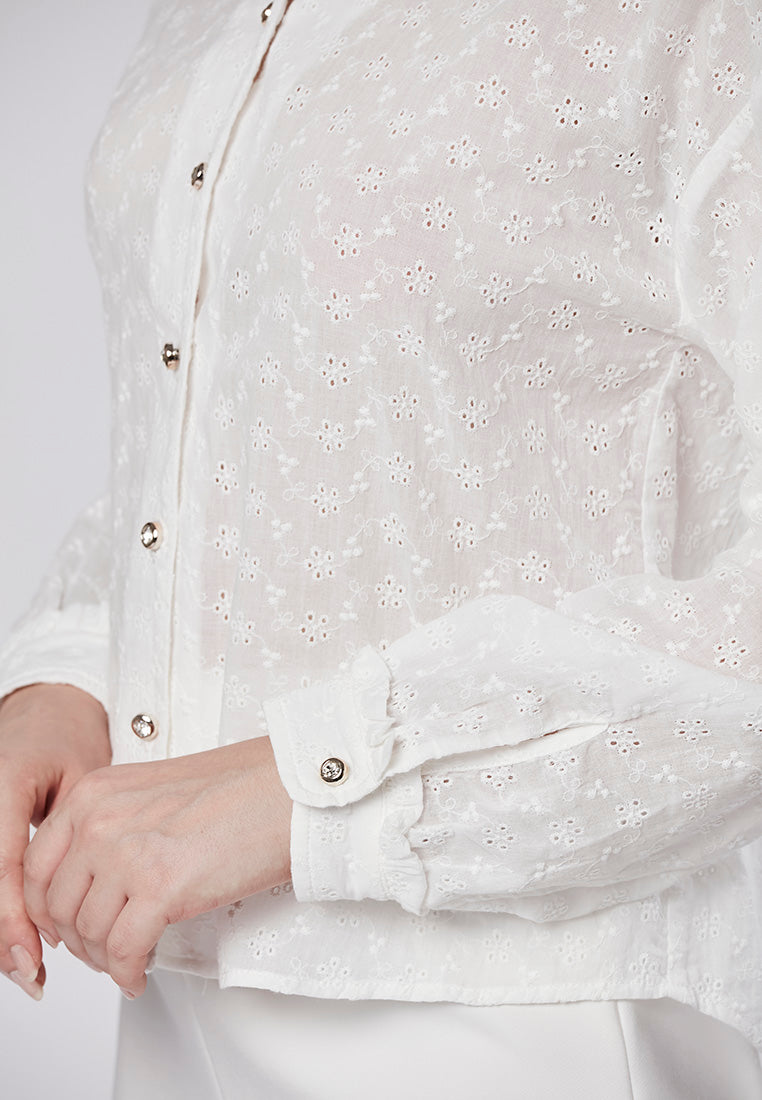 JOURNEY - Collared Eyelet Schiffli Blouse