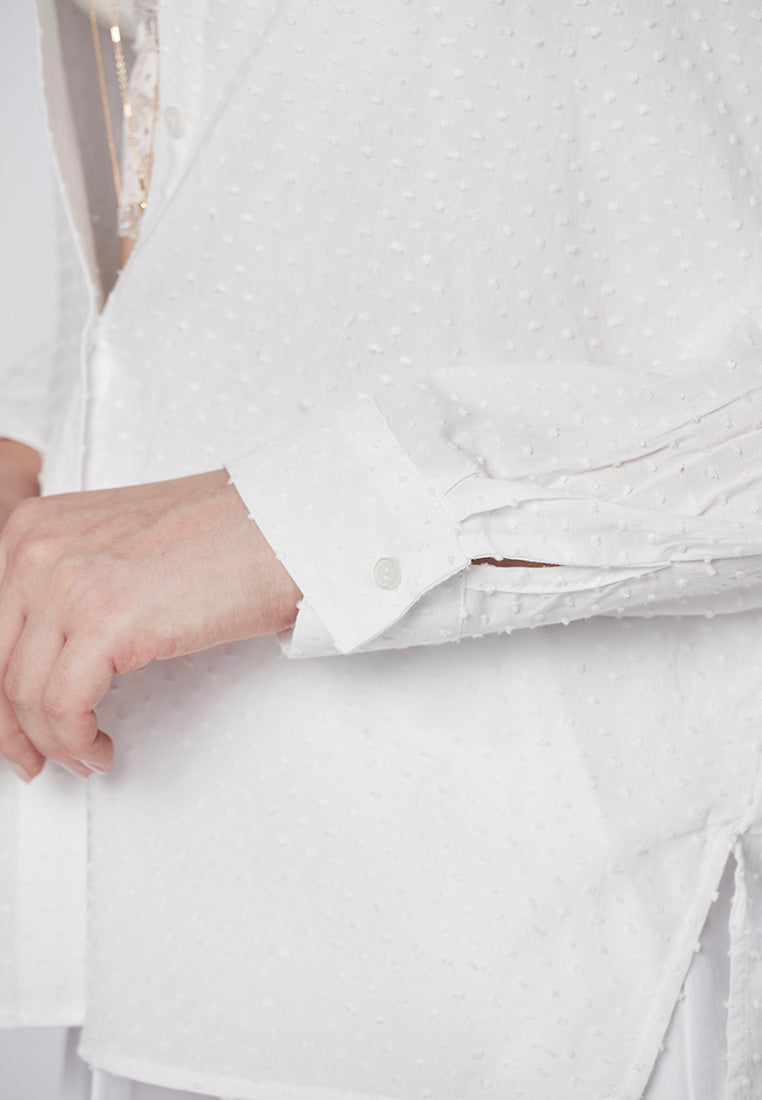 DELANEY - Classic Shirt Blouse in Swiss Dot Cotton Rayon