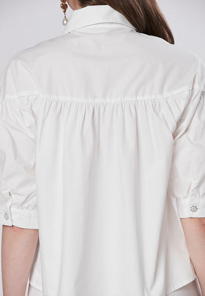 PAYTON - Collared Babydoll Shirt Blouse with Diamante Button