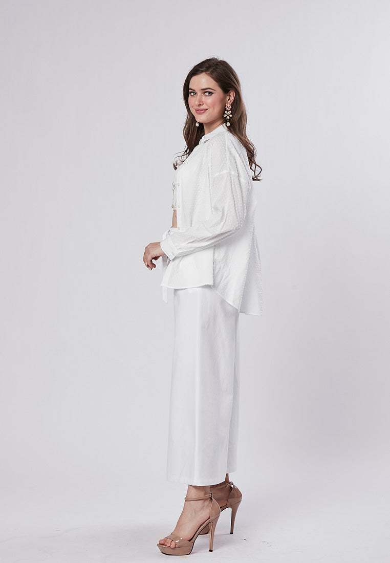 DELANEY - Classic Shirt Blouse in Swiss Dot Cotton Rayon