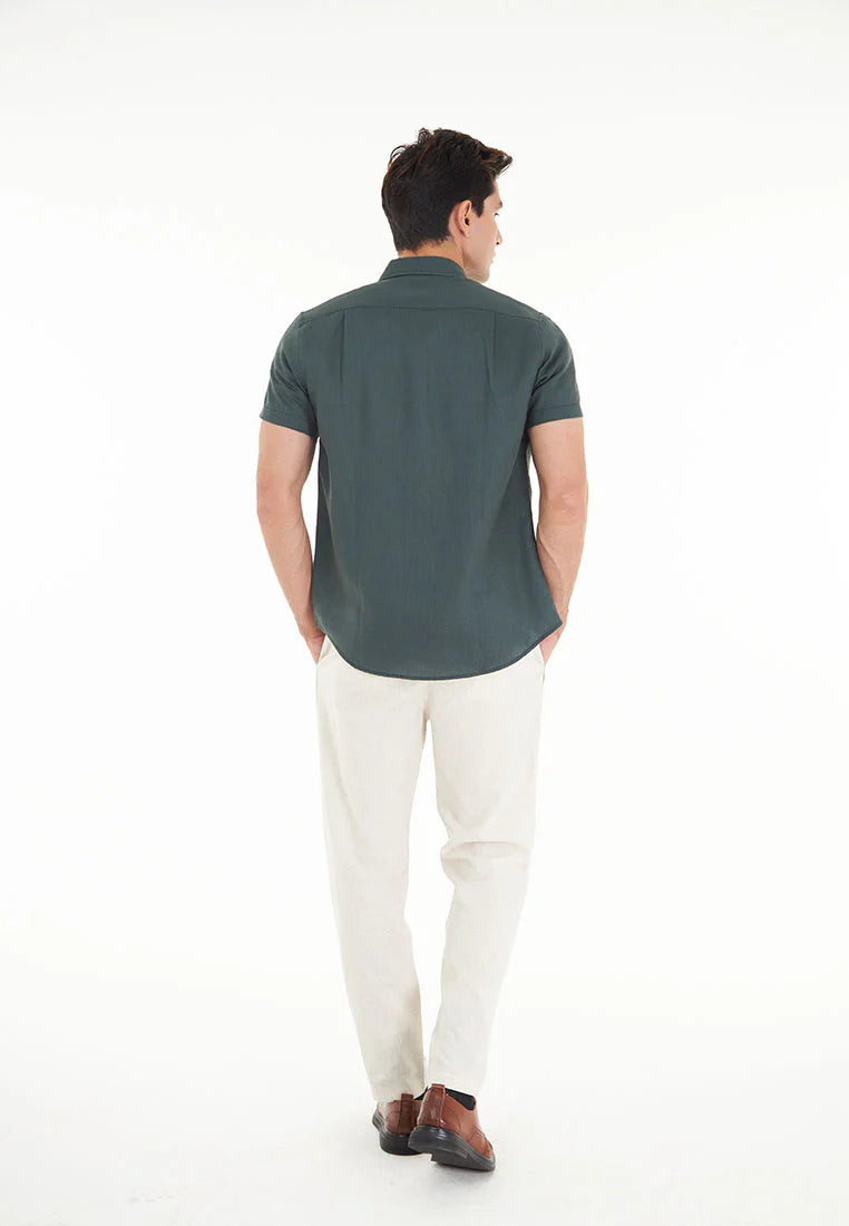 Kaden S/Sleeve Pure Linen Shirt - Dark Green