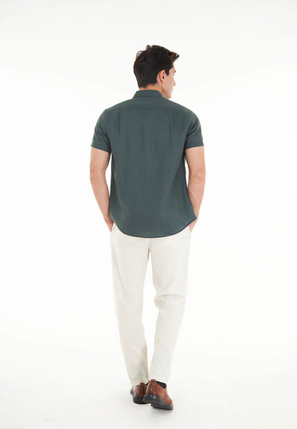 Kaden S/Sleeve Pure Linen Shirt - Dark Green