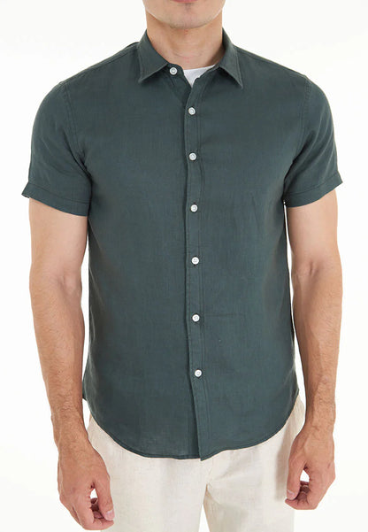 Kaden S/Sleeve Pure Linen Shirt - Dark Green