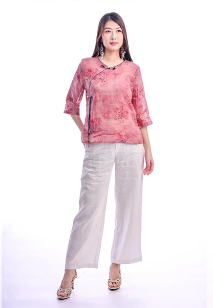 East India Company -Kay, Normal Waist Wide-Leg Linen Pants - Ivory