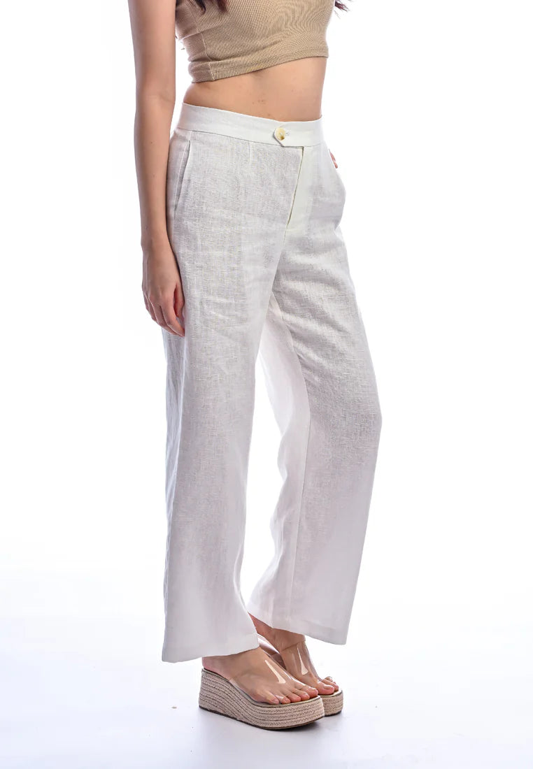 East India Company -Kay, Normal Waist Wide-Leg Linen Pants - Ivory
