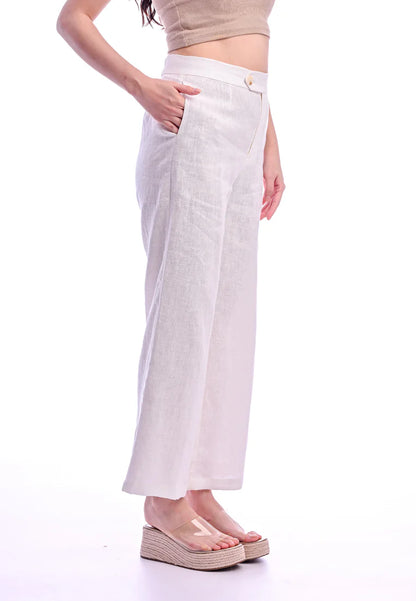East India Company -Kay, Normal Waist Wide-Leg Linen Pants - Ivory