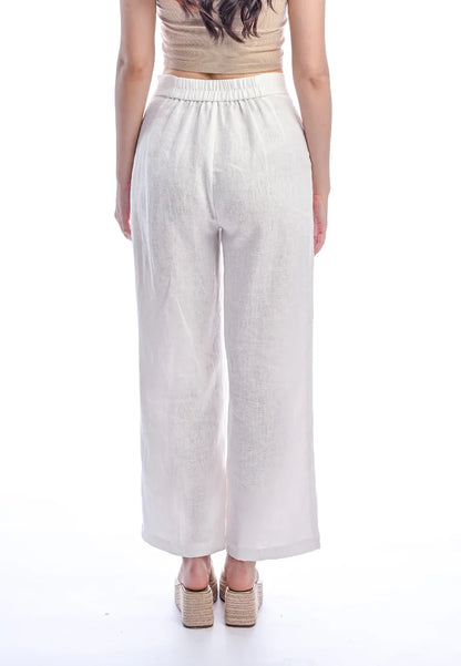 East India Company -Kay, Normal Waist Wide-Leg Linen Pants - Ivory