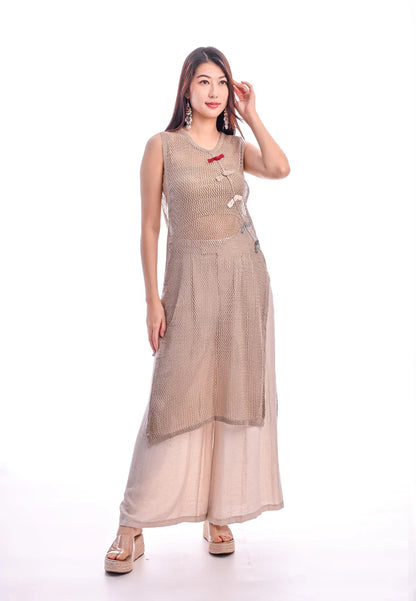 East India Company -Larisa, Chinese Button Mechanical Knitted Tunic