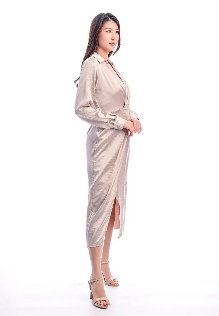 East India Company - Laurie - Satin Draped Midi Dress