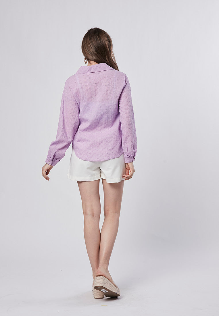 JOURNEY - Collared Eyelet Schiffli Blouse