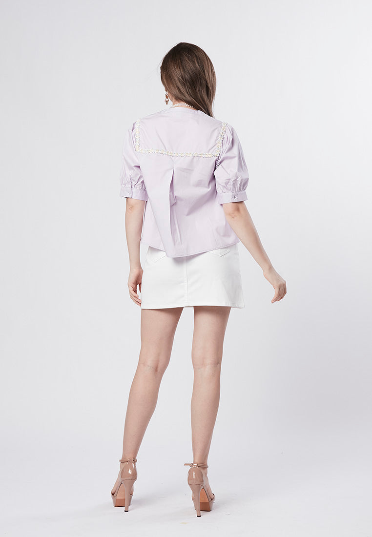 RAEGAN - Babydoll Blouse with Textured Lurex Trimming