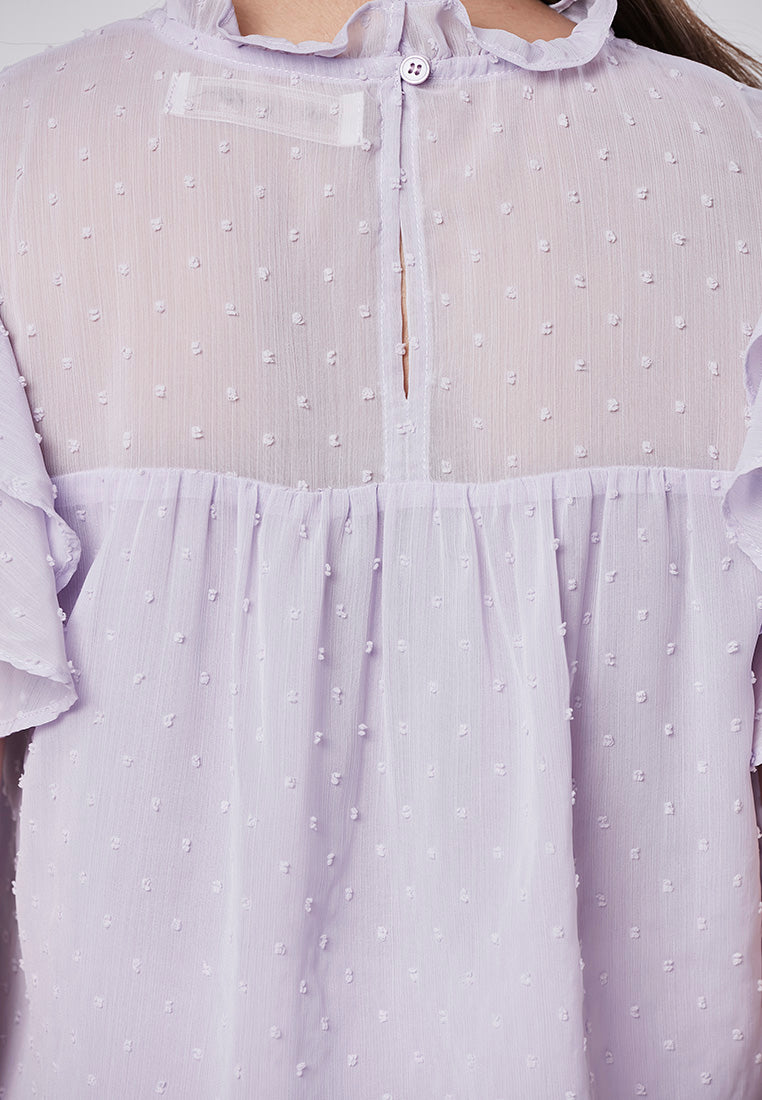 ALAYNA - Petite Ruffle Sleeve Blouse in Swiss Dot Chiffon